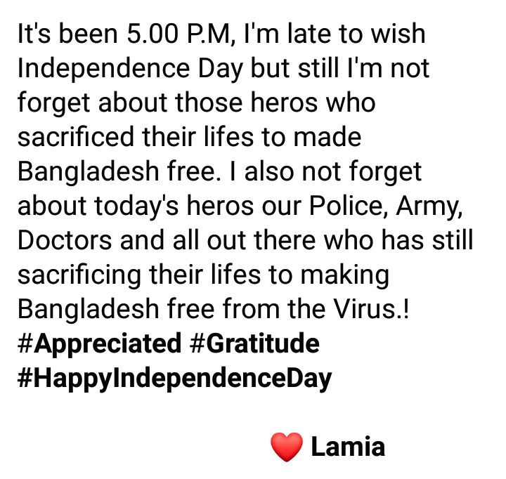 LamiyaS9's tweet photo. Happy independence day to you Bangladesh - ❤ Lamia https://t.co/CqaN3NaohY