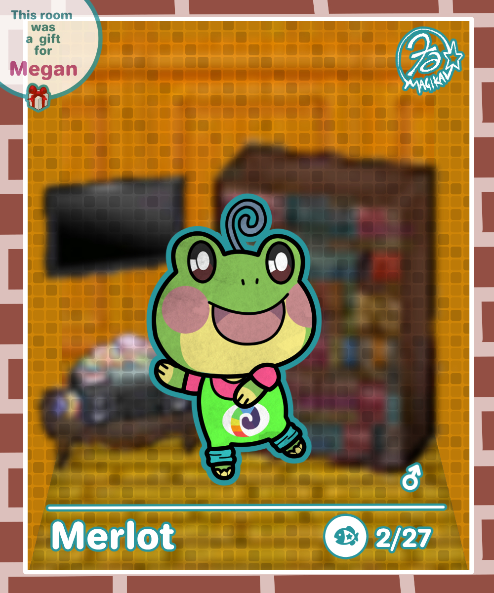 FaMagikal's tweet photo. Room 07: Merlot. "Books and Dance is all I need ... ah! And eat" His 80s-inspired outfit was custom made, only the best for dancing. Catchphrase: Dancer. 🎁@SorjeiTweets 's gift for @thewritefrog #AnimalCrossingNewHorizons #Pokémon #politoad https://t.co/laqmI2rt8k