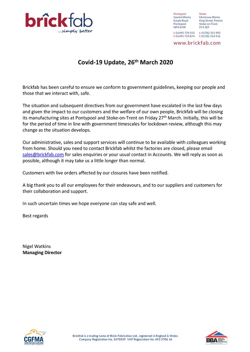 Please see our announcement with regard to Covid-19. Thank you to all our people, customers and suppliers - we hope to be back as soon as it's safe and advised to do so. Stay safe and be well.