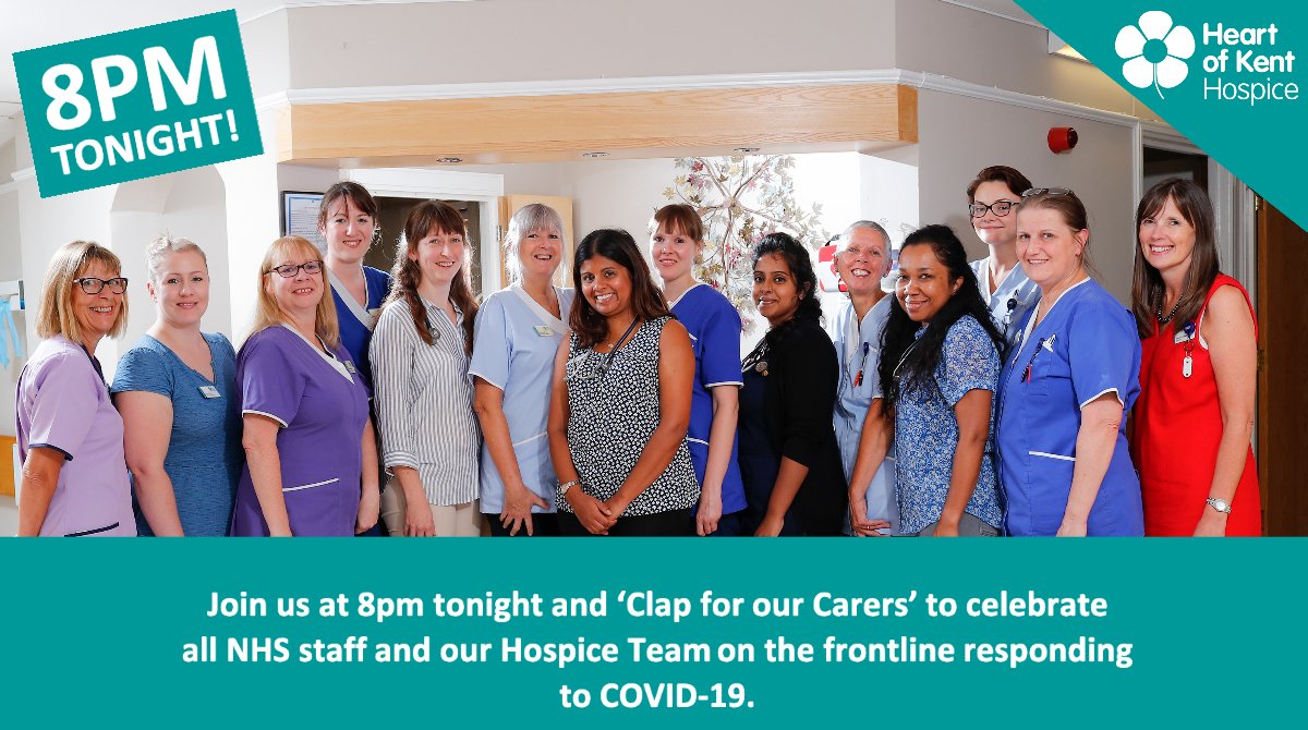 heartofkenthosp's tweet image. TONIGHT at 8pm join us in giving a giant #ClapForCarers. People across the UK can clap from their gardens, front doors and balconies to show their support for all the doctors, nurses, carers, GPs, pharmacists and other NHS staff and our Hospice team. #clapforourcarers #clapforNHS