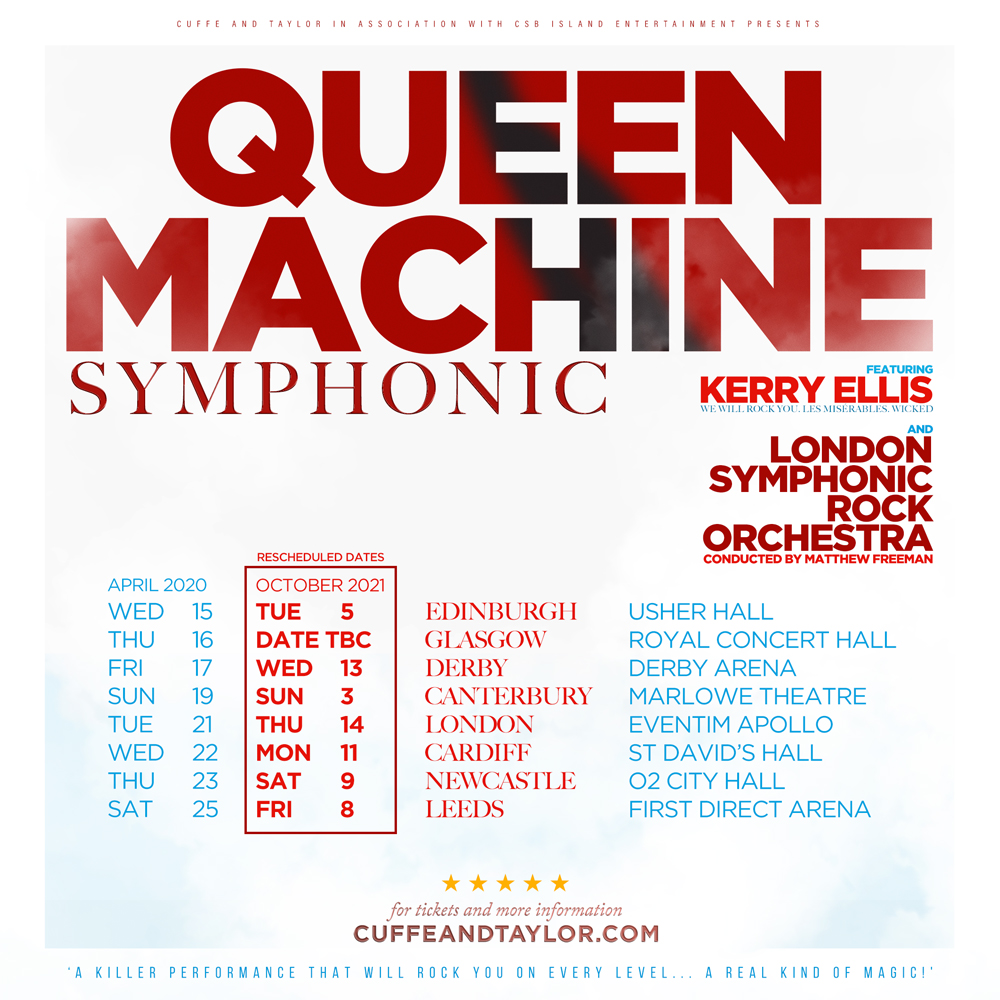 fdarena's tweet photo. ↪️ RESCHEDULED: #QueenMachineSymphonic, scheduled for Saturday 25 April 2020 at #Leeds @fdarena, will be rescheduled to Friday 8 October 2021. Hang on to your ticket - it will be valid for the new date! https://t.co/2ZlxMBN4lo