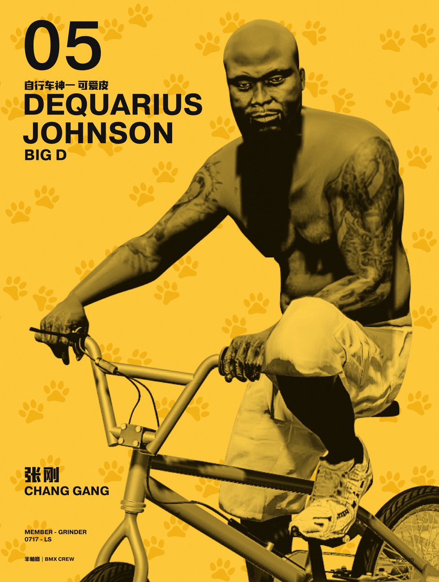 Chang Gang Poster Series

05. Dequarius "Big D" Johnson 
Member - Grinder

0717 - LS 041
Half-PUG | BMX Crew

#NoPixel #GTARP #ChangGang