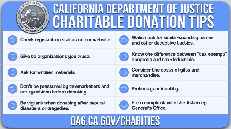 AGBecerra's tweet photo. Californians have a big heart. We come together &amp; give back to our communities when crisis hits.

Unfortunately, there are scammers out there attempting to profit off of this generosity.

I urge everyone to be vigilant &amp; do their research before donating. https://t.co/AA12vTJXm8 https://t.co/9SDwKBCSHh