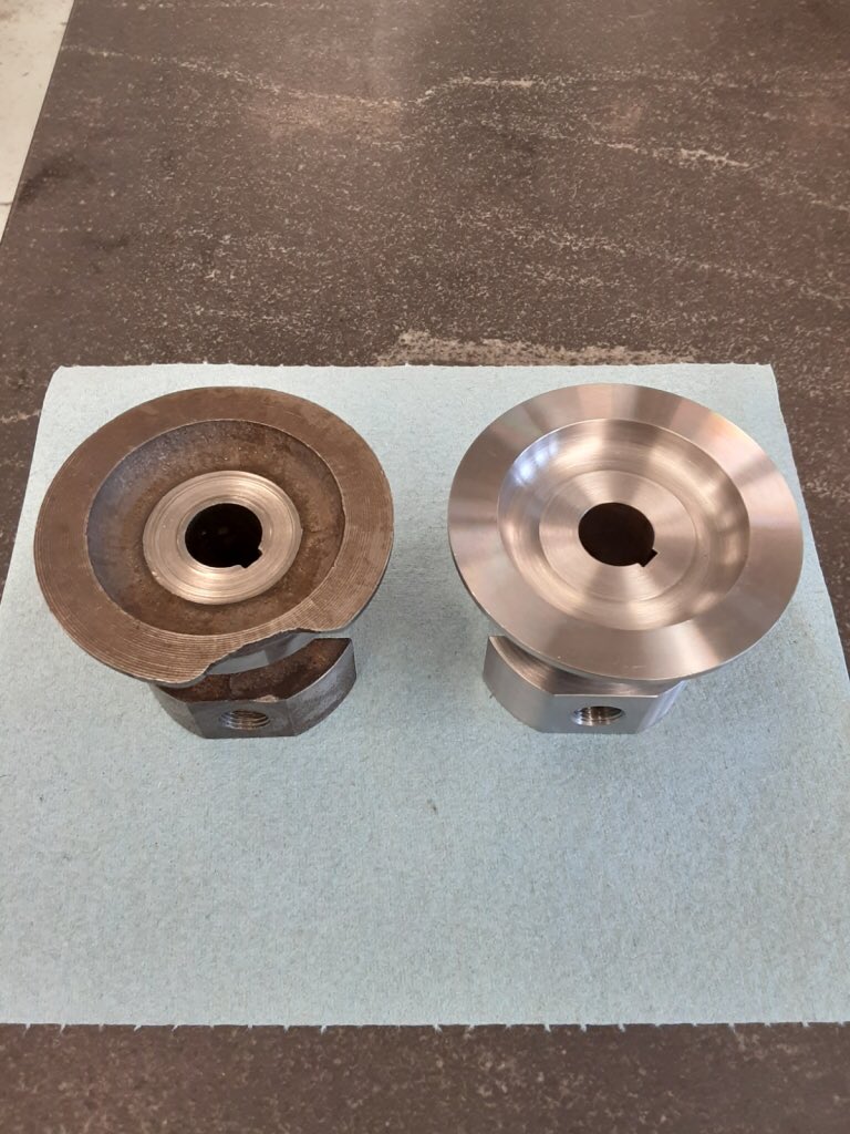 MastersRex's tweet image. When you have a 110 year old car you just can’t go to the auto parts store.
Here are some of the transmission parts that failed last fall. These are being made by a tool &amp;amp; die maker.   Cost?  About 1/3 of a premium grade suit.  For quality made parts it’s really a bargain
