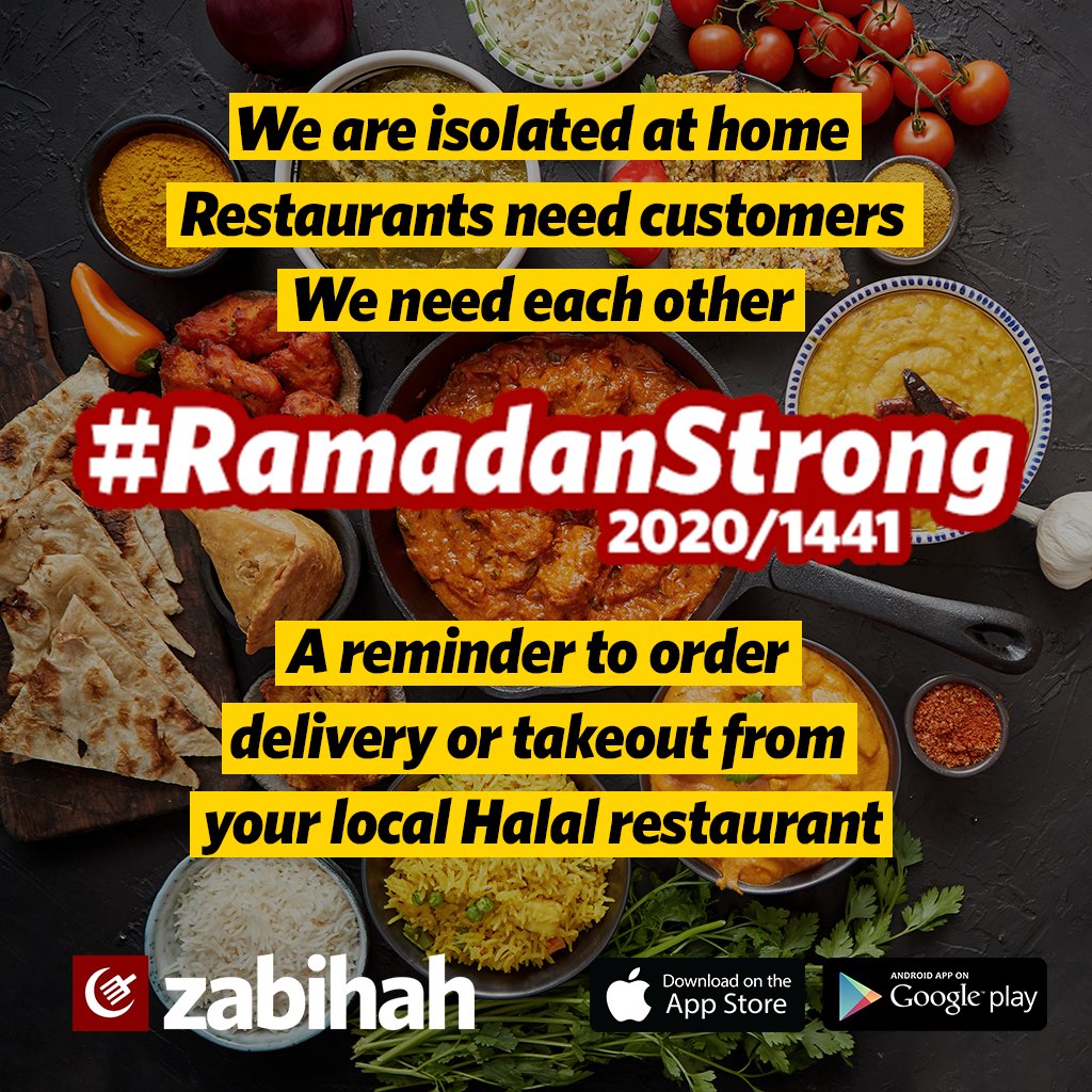 zabihah's tweet photo. We're calling on our users to be #RamadanStrong and keep patronizing our local halal restaurants with takeout and delivery now through the month of Ramadan. Help ensure that our ecosystem of ethical, community-driven small businesses keeps us fed for years to come. https://t.co/kdOZTzikKG