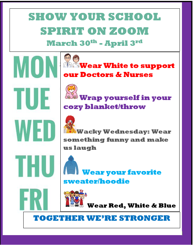 30Q149's tweet photo. @30Q149 @nycdistrict30 is showing their school spirit all next week for our 2nd week of #remotelearningnyc. We are optimistic, grateful, and excited for another week of collaboration and learning. Stay well! https://t.co/FWNo58DJot
