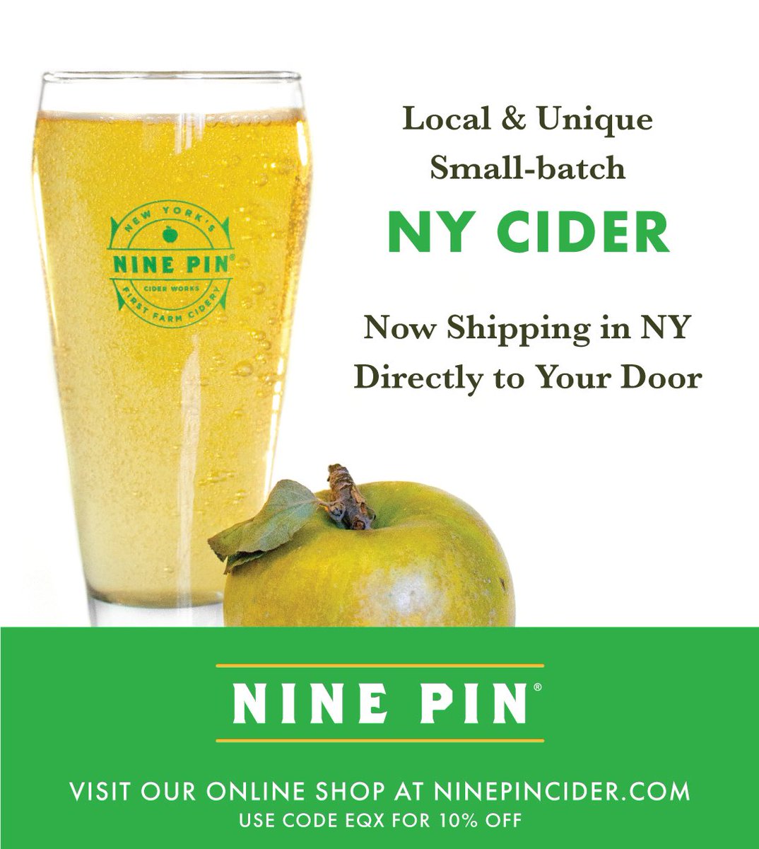 jeffmorad's tweet photo. @ninepincider is now available state wide (NY) for direct delivery!  Use code “EQX” for 10% off! https://t.co/rQGHbyzl6k