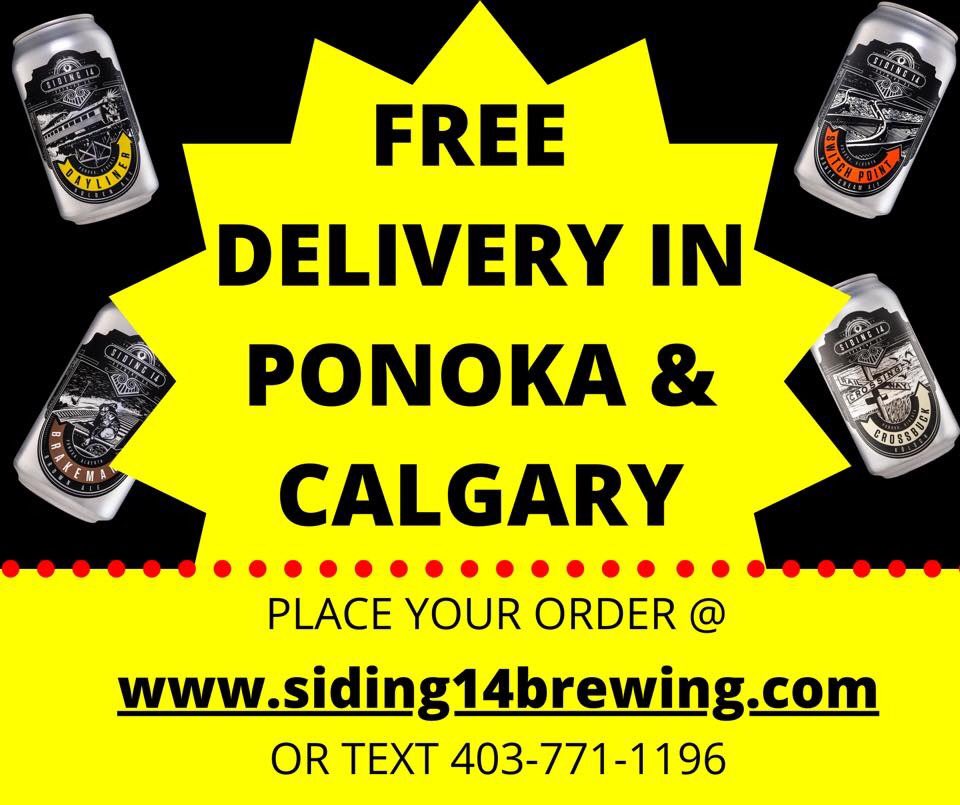 Now offering FREE delivery in Calgary and Ponoka limits.  Order your beer at siding14brewing.com and we will come to deliver it right to your door.