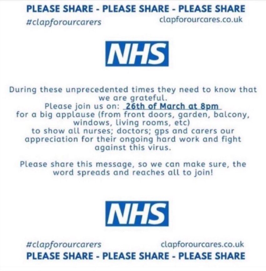 harlequinlog's tweet photo. Don’t forget to #ClapForCarers tonight at 8pm 👏🏻 https://t.co/FfbhoMDNXV
