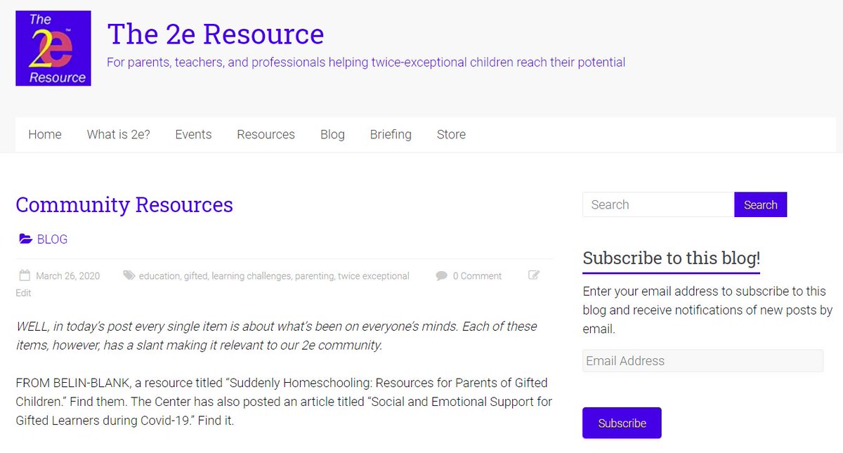 NEW BLOG ITEMS, all concerning resources that could be useful to the 2e community in "our current situation." #2ekids 2eresource.com/2020/03/26/com…