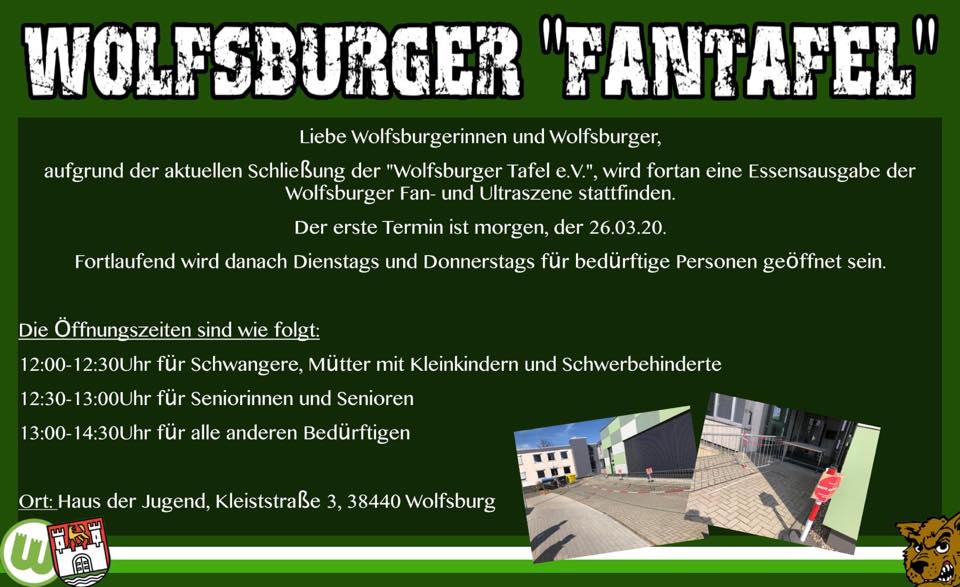 Some of the local food banks in Wolfsburg have stopped operations due to the situation.So VfL Wolfsburg ultra group Weekend Brothers decided to start their own food bank, with designated hours for pregnant women, the elderly and people with disabilities.(Via  @hardy170399)