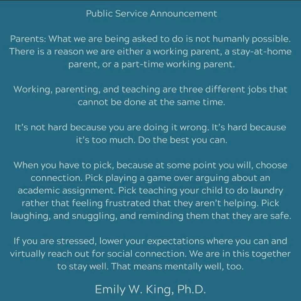 We could not have said this better, Dear Parents! We see you, doing your best, parenting in this time of crisis. ♥️