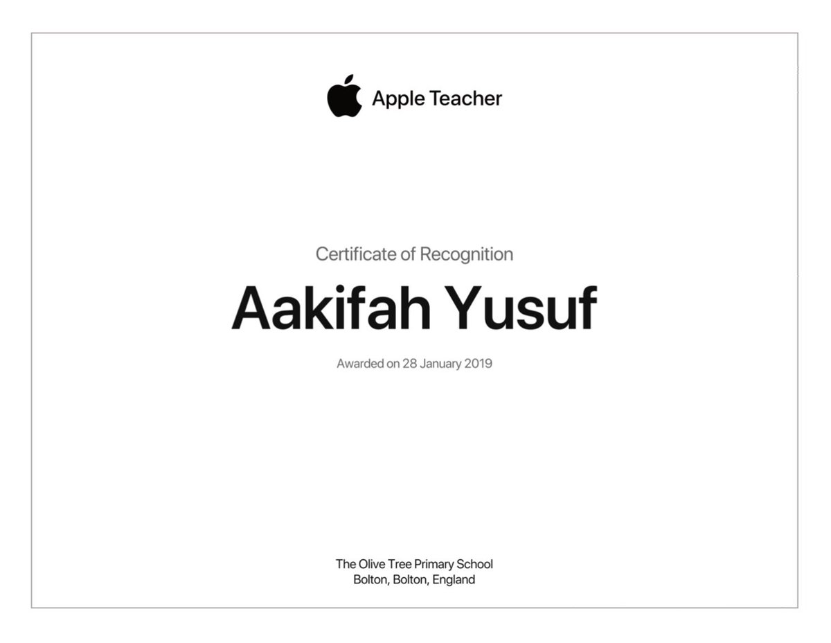 MissYusuf__'s tweet photo. Well if you canβt beat them- join them. It gives me great pleasure to announce I got all my Apple Badges today! @AppleEdu @Miss_M_Patel @MissZPatel @schoolimprover @OliveTreeBolton #AppleTeacher #SwiftBadges #iPadBadges #iMacBadges https://t.co/HAicMF8f9f
