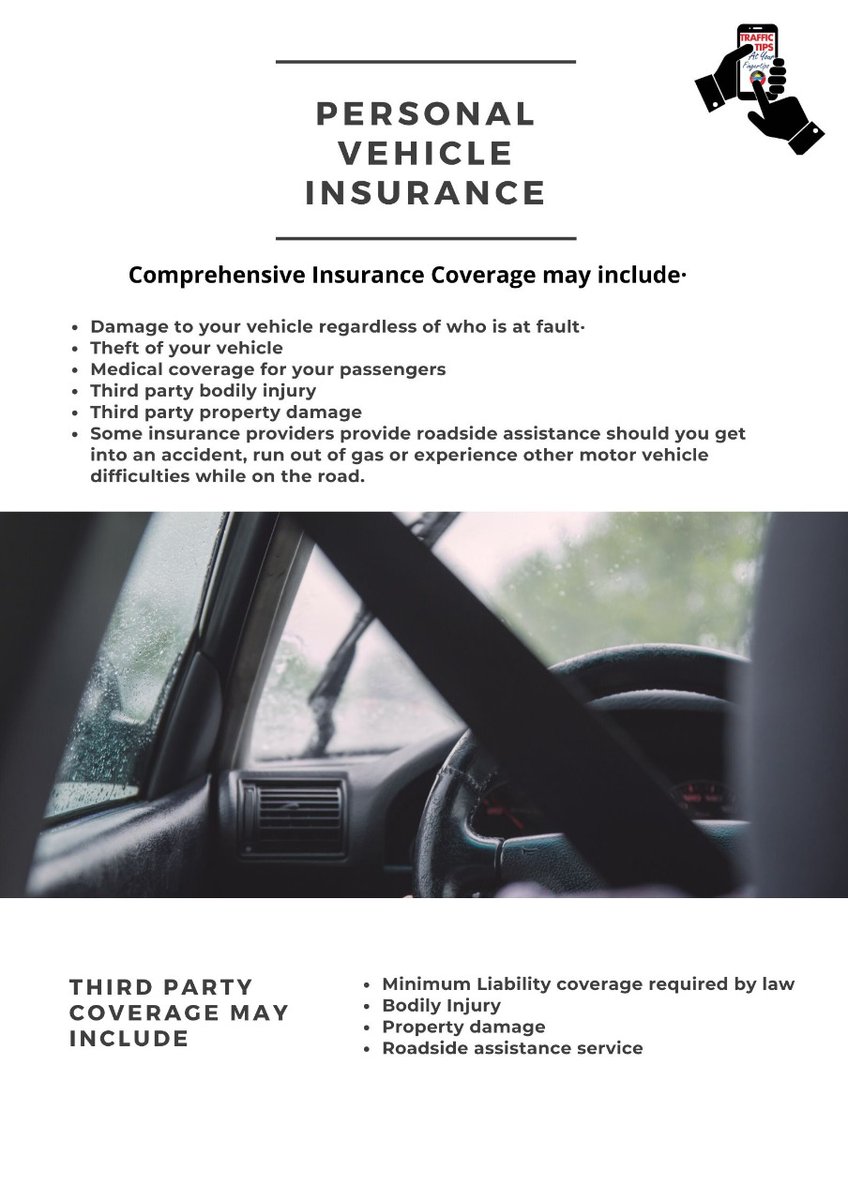 traffictips268's tweet photo. 🤔🤔Do you know the types of insurance coverage available to you? Today's Tip focuses on Insurance and briefly explains the types of Insurance coverage available.  Contact your Insurance Agent to determine which insurance coverage is best for you. https://t.co/6YyB7mJCal
