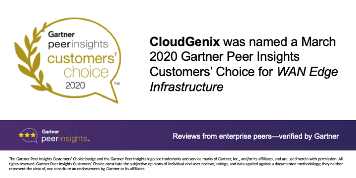 PrismaSASE's tweet photo. We’re thrilled to announce that @CloudGenix has been named a 2020 Gartner Peer Insights Customers’ Choice for WAN Edge Infrastructure. As of Mar. 26, 2020, the highest overall rating -- 4.9 out of 5 -- based on 207 reviews over the past 12 mos. More here: https://t.co/rJE0Jrbhty https://t.co/AaA8z4MT1e