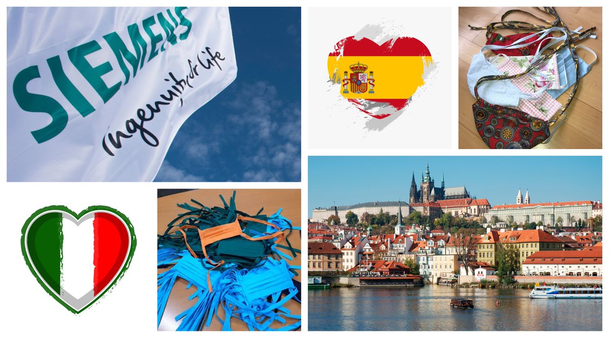 SiemensCzech's tweet photo. Zaměstnanci @SiemensCzech šijí roušky pro své kolegy @Siemens_Italia a @Siemens_es, aby jim pomohli v boji s pandemií a vyjádřili svou podporu. Jsme s vámi! #spolecnetozvladneme #covid19 https://t.co/vk9atb5mYM