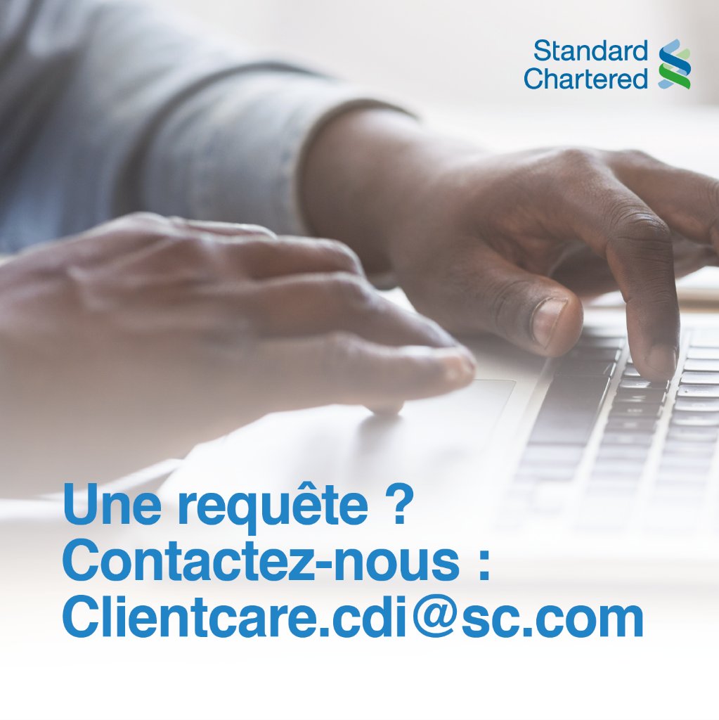 StanChartCI's tweet image. Vous avez besoin d’assistance?
Contactez-nous par email à l’adresse : Clientcare.cdi@sc.com et au 20 30 32 81 en cas de perte/vol de carte et toute autre demande qui nécessite notre attention immédiate.