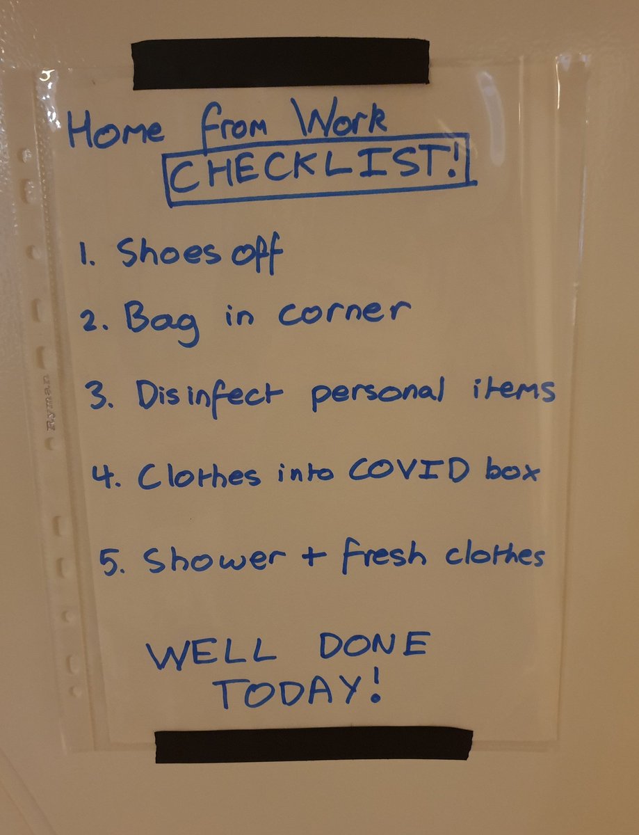 Found this on twitter.. A basic and convenient home from work checklist...can be used by #EssentialWorkers during #COVID19Pandemic... 

@MoHFW_INDIA @COVID19 @CDCgov @who @UNICEF @nihfw_India @MoJSDoWRRDGR @PIBHomeAffairs