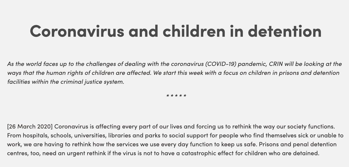 CRINwire's tweet image. 'Coronavirus and children in detention' - the first in a series of CRIN articles looking at the ways that the human rights of children are affected by #COVID19 

Read it here: home.crin.org/latest/coronav… 

#ChildRights #DeprivationOfLiberty #RightToHealth #RightToLife