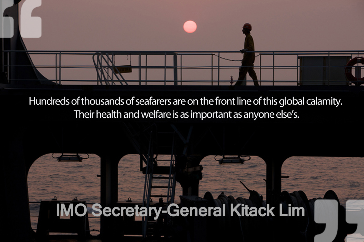 IMOHQ's tweet photo. “Front-line” seafarers in pandemic response need help and protection – IMO Secretary-General Kitack Lim #COVID2019 #BeSafeOutThere https://t.co/0ZC4epUz4o