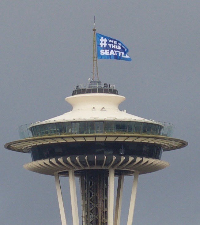 TammyWBZ's tweet photo. #WeGotThisSeattle flag was raised over the Space Needle this morning @komonews #komonews @space_needle #WeGotThisWA https://t.co/yqw1VuVC7z