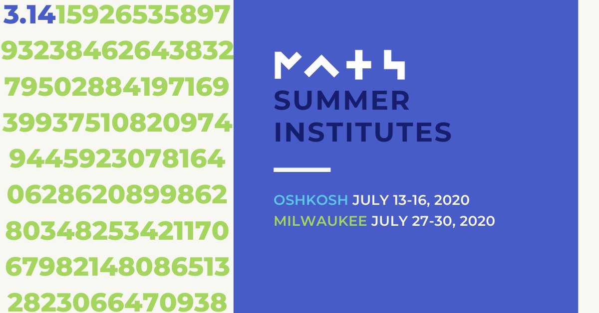 mathinstitutewi's tweet photo. There’s no limit to the number of digits in Pi - and there’s no limit to the learning you’ll take away from our Summer Institutes. Share this post to enter our Pi Day giveaway. Just 2 days left to win one of 3 FREE registrations. #MathInst20 #wismath https://t.co/H2GrL2jMt2 https://t.co/bkVCewqq3W
