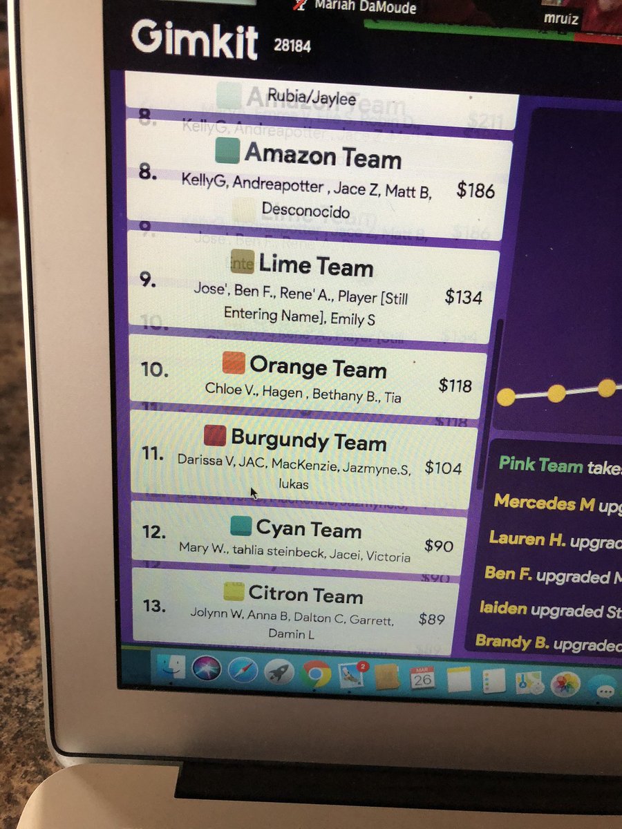 damoudeBHS's tweet photo. Today we had a HUGE game of Gimkit with over 80 students from over 15 schools! This included a teacher and school from Spain! The teachers were able to zoom while the students played! So much fun! We are making the most of online learning! #TeachingOnline https://t.co/TzruOfcB1G