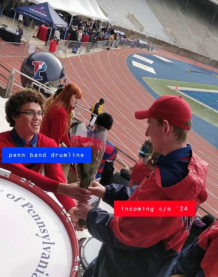 PBDrumline's tweet photo. Hey hey baby quakers! Congrats on being accepted into the incoming class of 2024! We hope you're celebrating safely and we're so excited for you guys! If you're interested in having a second family while at Penn, feel free to check us out! https://t.co/fJVjKNpTa0 #UPenn2024 https://t.co/l01YbNWn5p