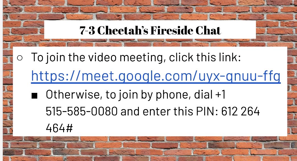 mshoytsclass's tweet photo. Can’t wait to see some of my 7-3 Cheetahs at tomorrow’s Fireside Chat on Google Meet! I’ll be giving out information and answering questions from 10-11am!! #SalemProud https://t.co/VyVxvBPUsd