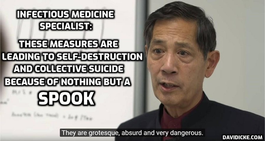 Prof Dr  Bhakdi, highly-acclaimed infectious medicine specialist in Germany, says of virus lockdowns: 'They are grotesque, absurd &amp; very dangerous ... all these measures are leading to self-destruction &amp; collective suicide because of nothing but a spook'. ow.ly/Yjji30qsVAq