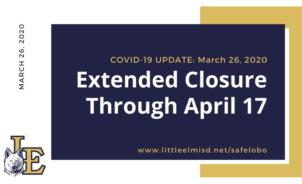 LEISD, along with other Denton County school districts, will extend the school closure through April 17. "We are prepared for any length of closure with our At-Home Learning plan we will launch March 30." - Daniel Gallagher, Superintendent Read More: tinyurl.com/qp7cmek