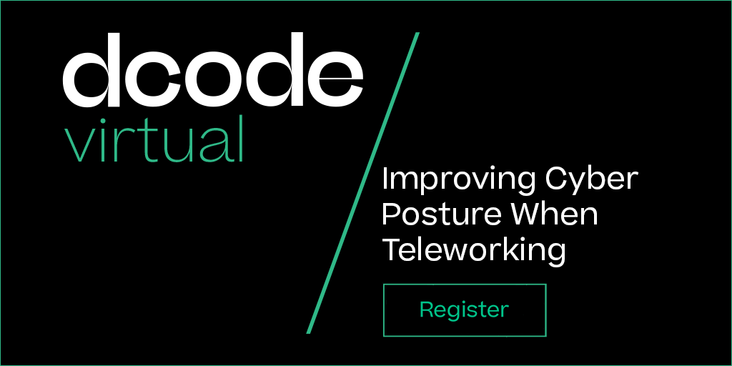 dcodethegov's tweet image. Increased teleworking presents federal agencies with increased cybersecurity concerns. Learn more from #DcodeAlumni @ExpanseInc, @myWickr, and @McKinsey along with Dcode’s @LaurenStrayhorn on Friday at 1pm EST: