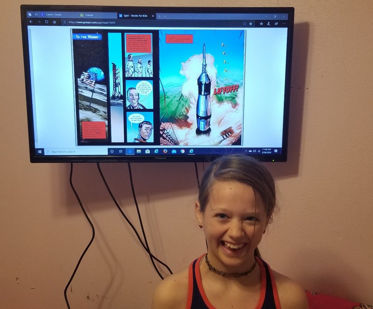 MariaGGuzmn2's tweet photo. #DallasISDAtHome
#moseleyrising 
Doing her online reading on Epic. Her dad made sure she gets her 20 minutes daily! https://t.co/1jtObmjCYs