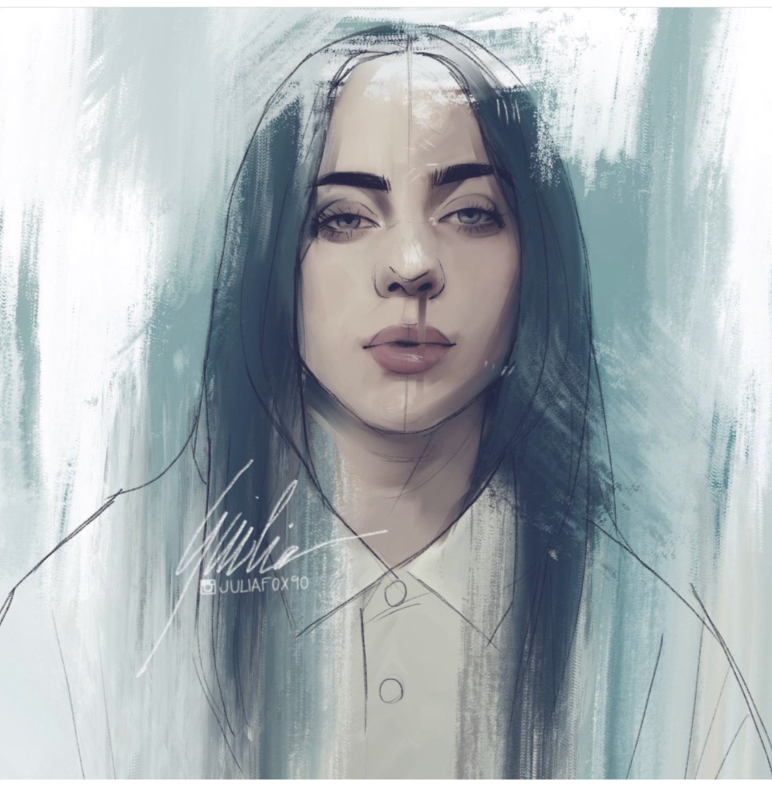 GiuliaFox's tweet photo. Digital Paintings of #BillieEilish from “Lovely” and “Bad Guy” Music videos #art #fanart https://t.co/KZctGc6BaP