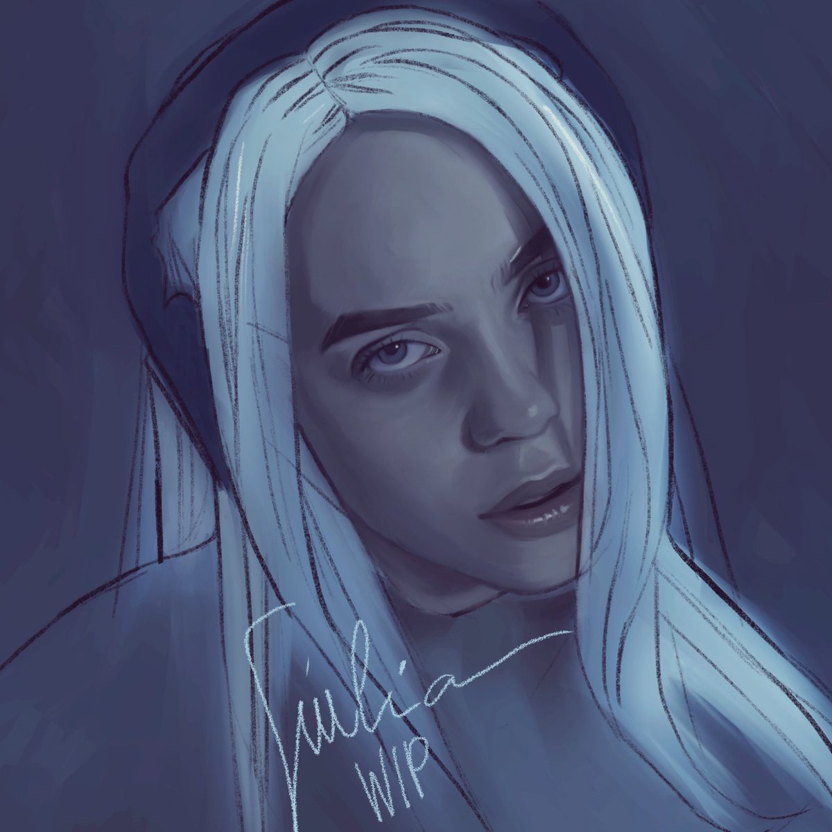 GiuliaFox's tweet photo. Digital Paintings of #BillieEilish from “Lovely” and “Bad Guy” Music videos #art #fanart https://t.co/KZctGc6BaP