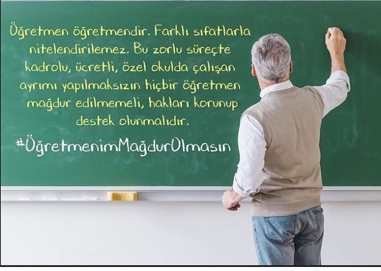 Görevini fedakarlıkla yapan hiçbir öğretmenimiz ayırt edilemez.Bu süreçte kadrolu,ücretli,özel okulda çalışan ayrımı yapmaksızın hiç bir öğretmen mağdur edilmemeli,hakları korunmalıdır. #oğretmenimmağdurolmasın <a href="/ziyaselcuk/">Ziya Selçuk</a> <a href="/tcmeb/">Millî Eğitim Bakanlığı</a>