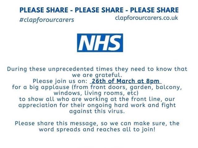 Show you support tonight for the incredible individuals working within the NHS #ClapForOurCarers
