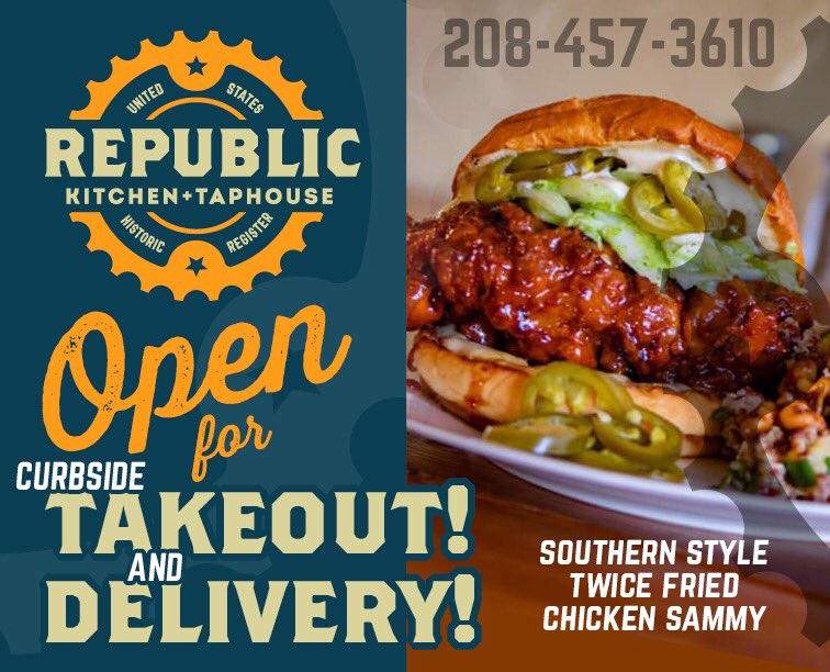 Extra crispy, double-fried chicken on a soft Hawaiian bun, your choice of Southern Style; Beer mustard, sweet pickles and house slaw or Korean Style; honey butter, green apple kimchi, pickled jalapeno, and garlic aioli.Includes fries!

Curbside or Pick up Inside 208-457-3610