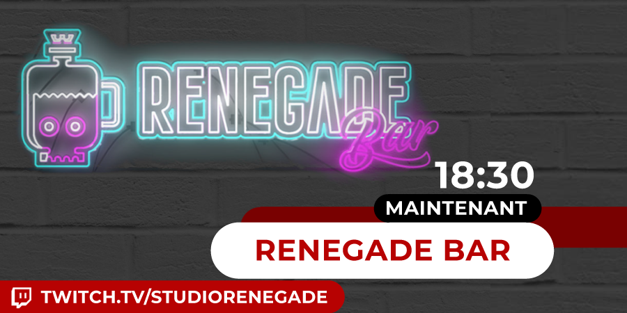 StdRenegade's tweet photo. Tout de suite, c'est l'ouverture du "Renegade Bar" !
Venez échanger sur votre quotidien pendant le confinement autour d'un apéro-live !
🔴 En live sur https://t.co/4Cy1I07Km5
#Agenda #Twitch #AperoLive https://t.co/4cEL3XRdDr