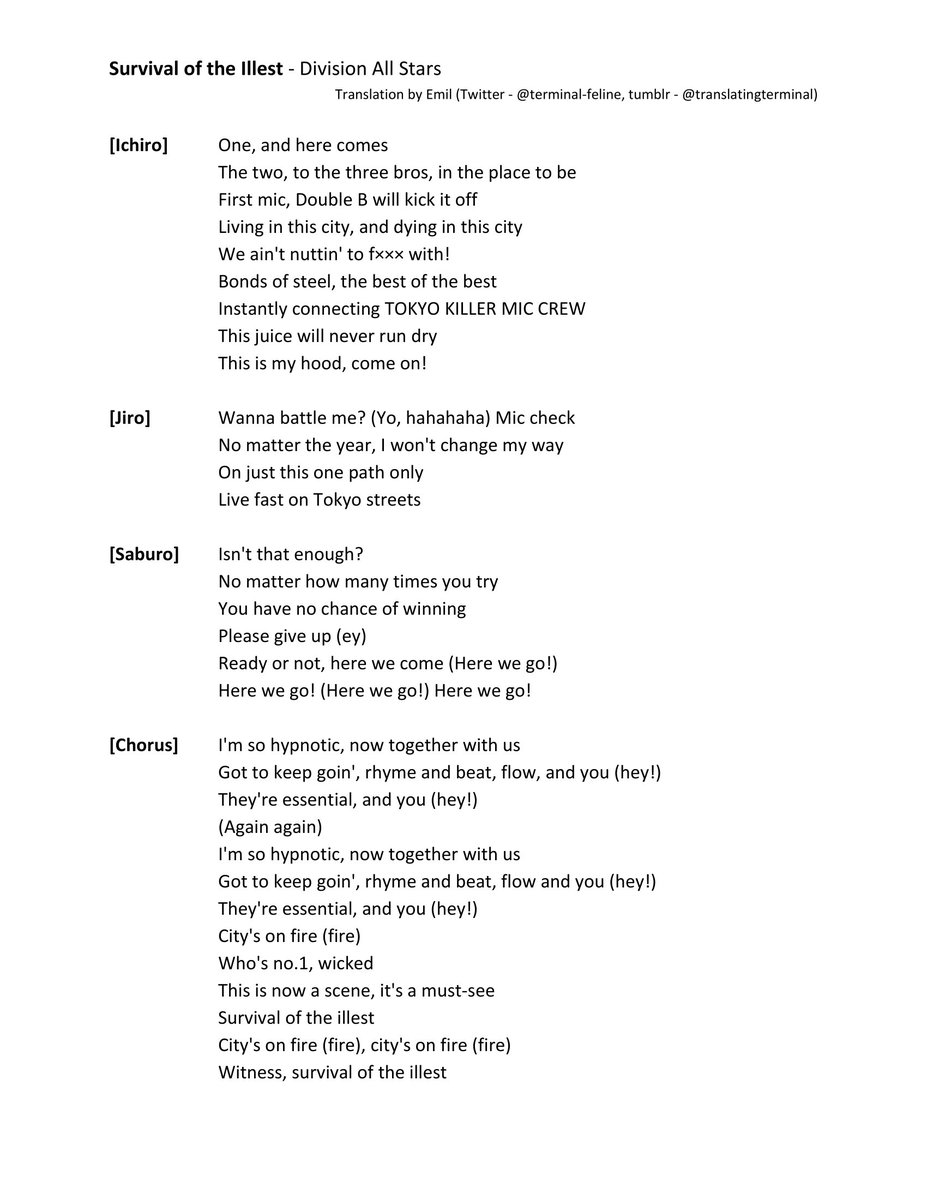 Emil Commissions Open Hypnosis Mic Division All Stars Survival Of The Illest English Translation Translatingterminal Hypmic City S On Fire Arb Unfortunately Went Under Maintenance Right When I Went Oh