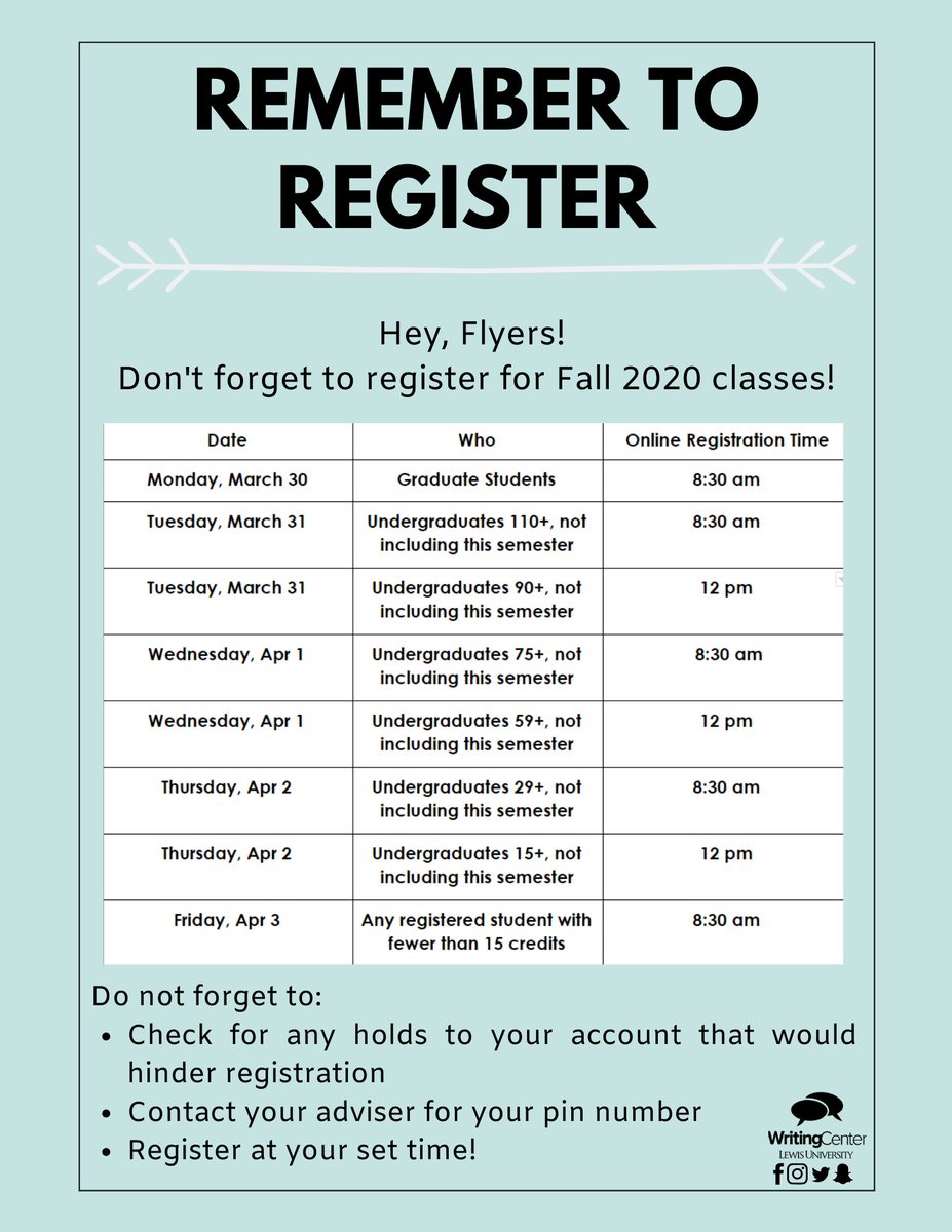 It's here, Flyers! Happy Registration Week! #LewisU #LewisUAtHome #WorkFromHome #remotelearning <a href="/LewisUniversity/">Lewis University</a>