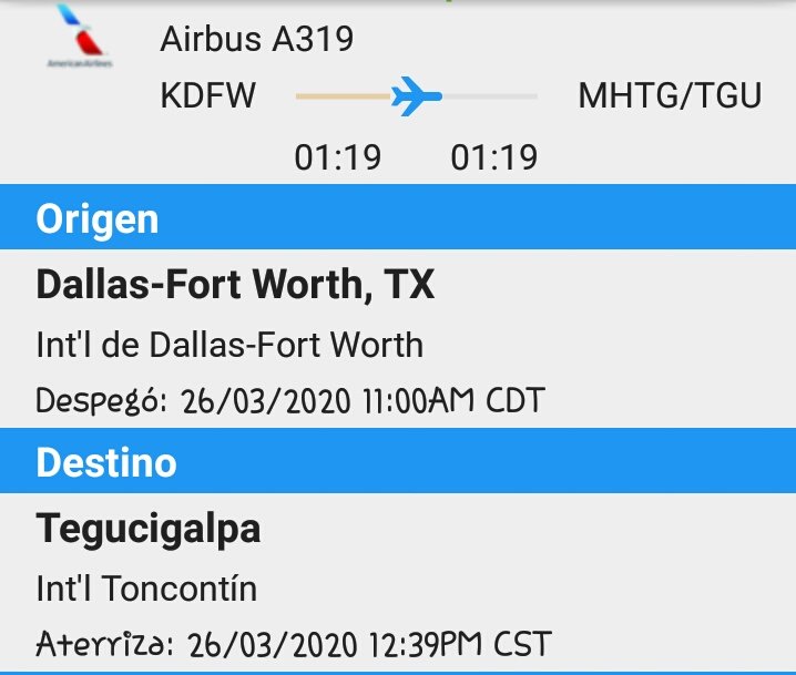 aviacionhr_info's tweet image. Airbus A319 de @AmericanAir rumbo a #MHTG procedente de Dallas Fort Worth, Texas #KDFW