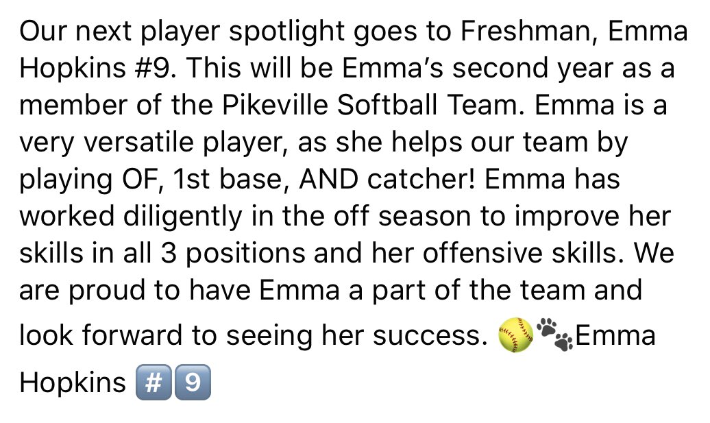 PikevilleSball's tweet photo. Emma Hopkins #9 https://t.co/3G4d9sDHP2