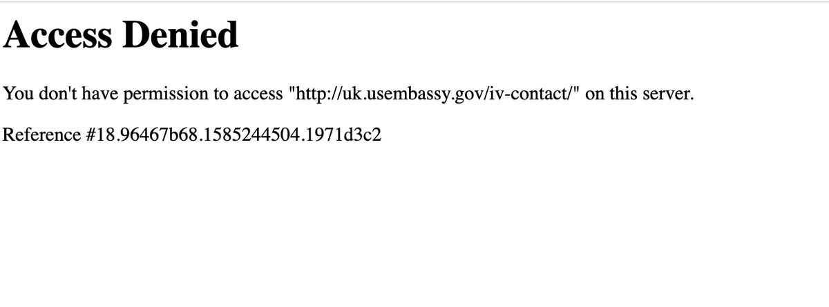 RosemaryColeman's tweet photo. @USAinUKConsular Hi, thanks the reply. Unfortunately the online form you directed me to issues an Access Error as here. Please could you advise on when this will be fixed or if there is a different mean to communicate in the meantime? https://t.co/urAPEqxTZ3
