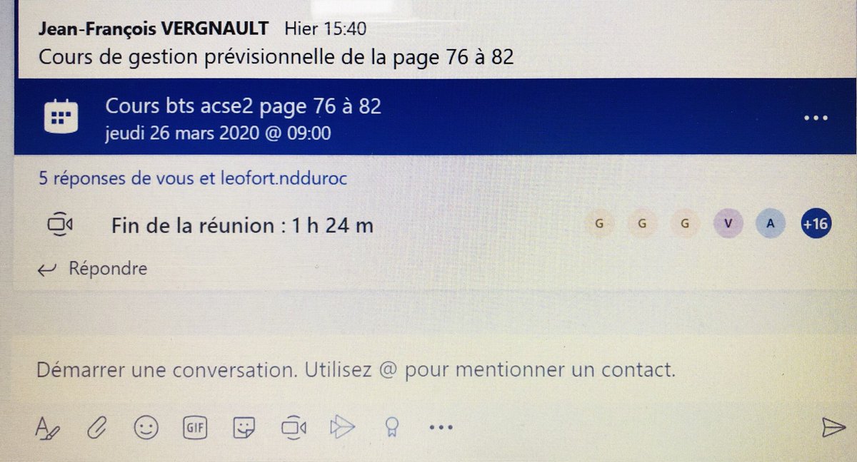 jfvergnault's tweet photo. La 2nde semaine de confinement touche à sa fin et le rythme se met en place. Ce matin cours en visio sur teams écran partagé avec 19 Bts acse2 des #etablieres thème la fiscalité. ⁦⁦@delphineagri85⁩ ⁦@claire_haubry⁩ ⁦⁦@bricegu⁩ ⁦@LucileAkrich⁩ https://t.co/pXbmRYIPNU