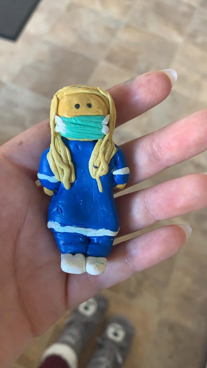 Very pleased to see that my niece has used her time off school productively to make me a gift. And that at 12 she has some understanding of what is happening at the moment. This made me smile  #potteryclass #goodluckcharm #family
 made a clay auntie gilly!!