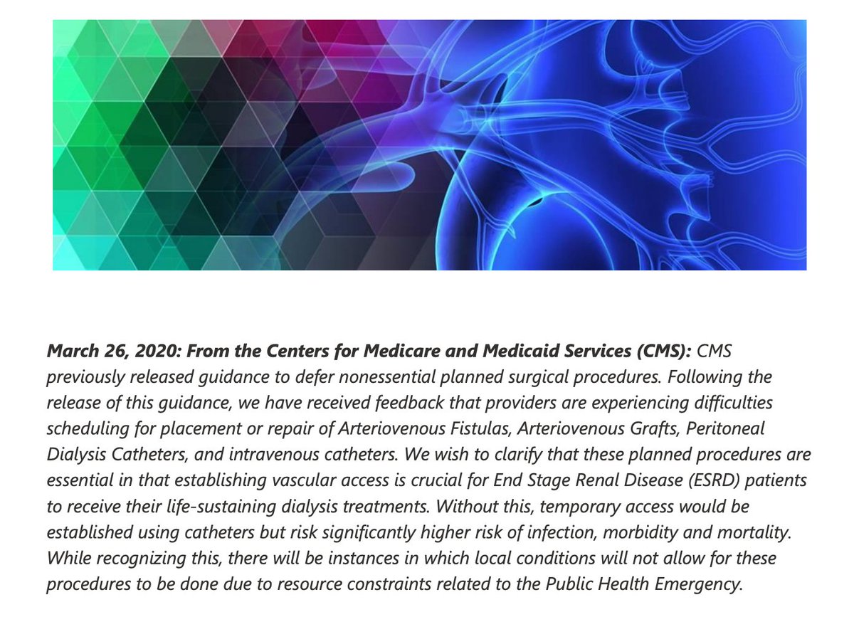 Critical clarification from .<a href="/CMSGov/">CMSGov</a> - PD catheter and vascular access placement *IS ESSENTIAL* full details below!
