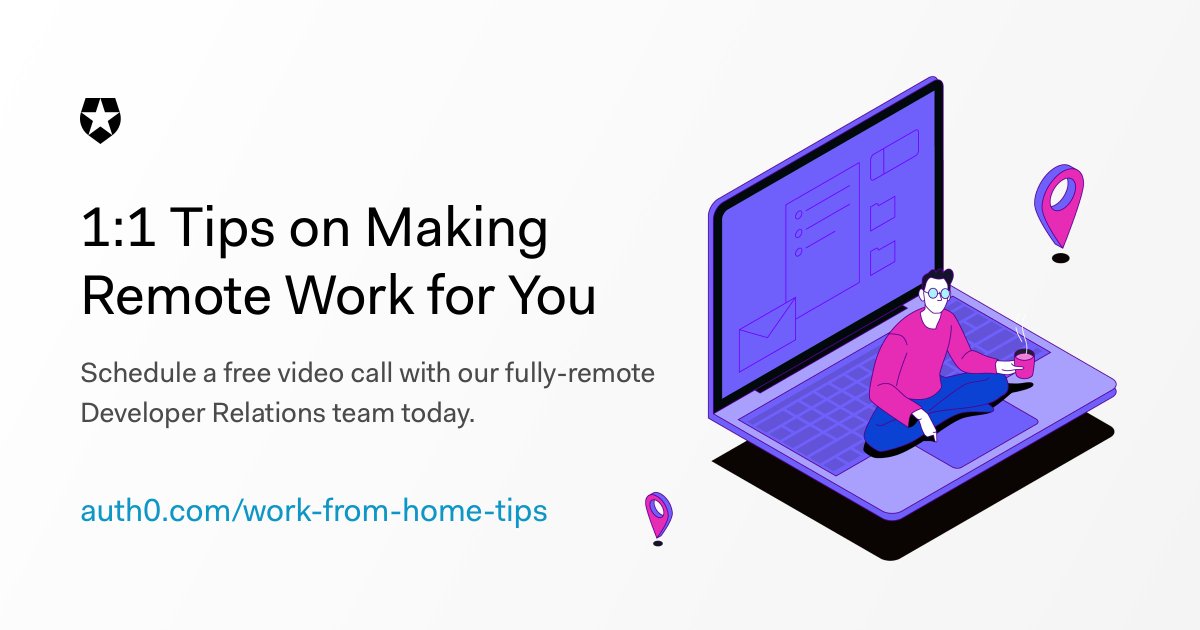 auth0's tweet image. Re-coding your work culture to a #remoteculture is no easy task—but we can help. Schedule a 1:1 meeting 💬 with our Developer Relations 🥑 team → auth0.com/work-from-home…

#remotework 🏡