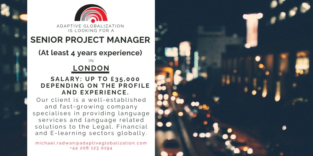 AdaptiveCareers's tweet photo. Calling Project Management professionals!

Michael is looking to hire a Senior Project Manager with a well-established language services company, based in London. 

Get in touch to know more! 

#projectmanagerroles  #languageservices #AdaptiveGlobalization #adaptiveopenings https://t.co/HuMkCwIfuU