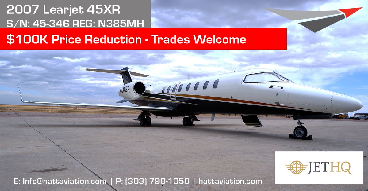 Hatt_Aviation's tweet image. #aircraftforsale #learjet45xr #bizjet #pricereduction #bizav #aircraftexchange @JetHQAv @IADAssociation